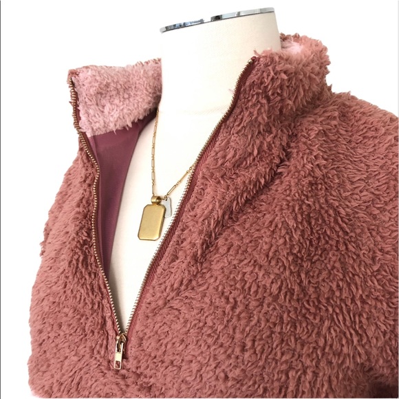 JOURNEY FIVE Women’s Colorblock 1/4 Gold Zip Teddy Pullover Blush Pink Sz M - Picture 2 of 9